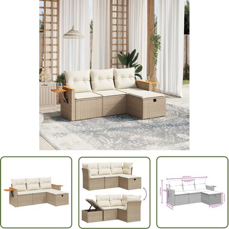 The Living Store Salon de jardin avec coussins 4 pcs beige résine tressée - Ensemble Salon De Jardin - Salon De Jardin Extérieur - Mobilier De Jardin - Chaise Longue - Fauteuil De Jardin (1/4)