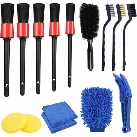 15PCS Kit Nettoyage Voiture Lot de Brosse Nettoyage Voiture Brosse de Jante Pinceaux Nettoyage Voiture Brosse de Détail de Voiture avec Gant Accessoires de Lavage de Voiture (1/5)