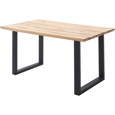Esstisch 140x90 cm mit Schweizer Kante, U-Gestell, Eiche massiv geölt, PARACATU-06 (1/5)