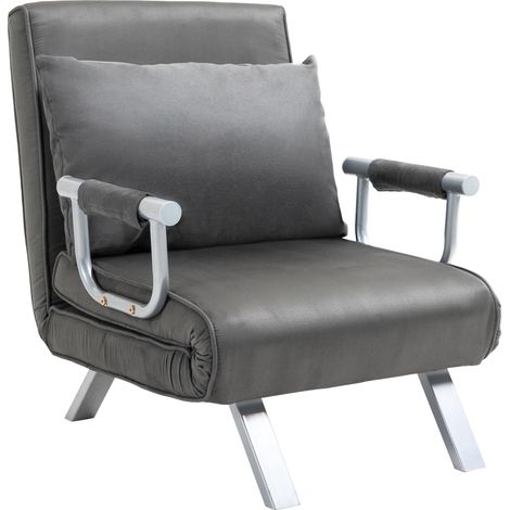Canapé-lit 3 en 1 avec dossier inclinable 5 positions et coussin, canapé-lit pliant pour salon et séjour, en cuir suédé et métal, 65 x 69 x 80 cm, gris (1/5)
