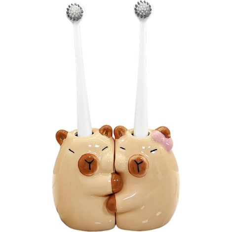 Bardusch-Lot de 2 porte-gobelets céramique forme capybara, mignons, doubles fonctions brosse à dents / porte-stylo