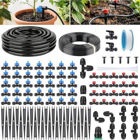 Sistema de riego automático para jardín de 101 piezas [mangueras de riego de 15 m + 15 m], riego con presión equilibrada para jardines, invernaderos, patios y césped.