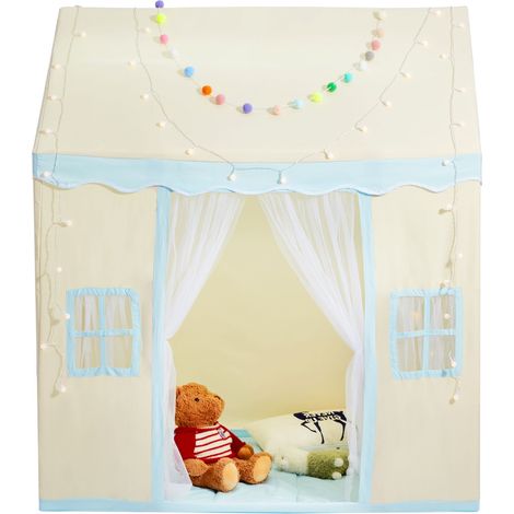 Tente de jeu pour enfants 1-5 ans, avec tapis et lampe, fenêtres, château pliable, intérieur/extérieur, beige. (1/5)