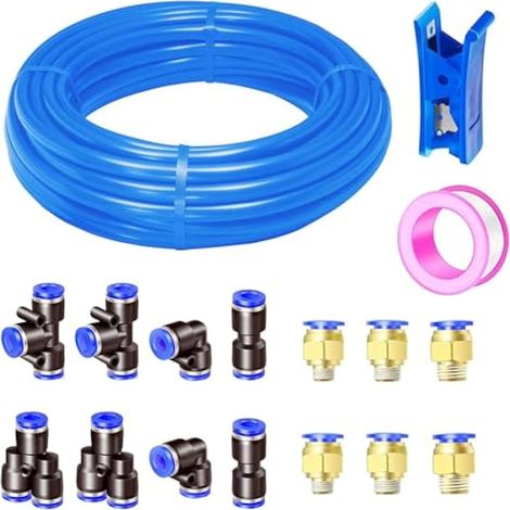 10 meter Tuyau Pneumatique Bleu, 3/8 po, Diamètre Extérieur 10 mm, avec 14 Connecteurs Pneumatiques + 1 Coupe-tuyau + 1 Rouleau de Ruban Adhésif (1/5)