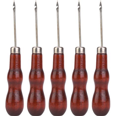 5PCS Poinçon à Main en Bois pour Réparation de Chaussures et Couture
