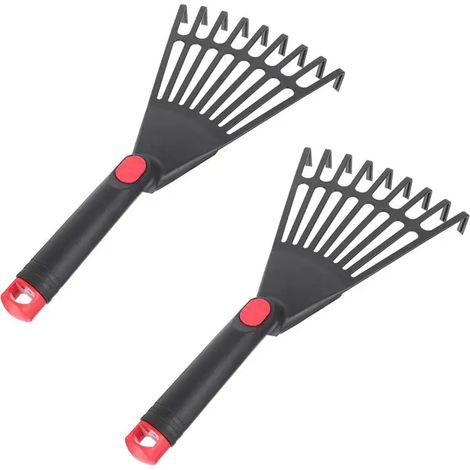 (Noir Gris Rouge) A80I Râteau de jardin à main, petit râteau à manche court pour le jardinage, pour ameublir et étaler la terre (1/5)