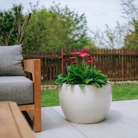 Pot grande taille d'extérieur ROMULUS 55x38cm crème, fait main en terre cuite émaillée, résistant au gel (1/2)