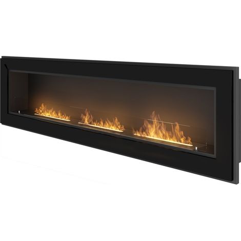 Sololed Caminetto a Bioetanolo Frame 1800 da incasso a parete con vetro incluso biocamino con 3 bruciatori da 1 litro - Nero (1/5)