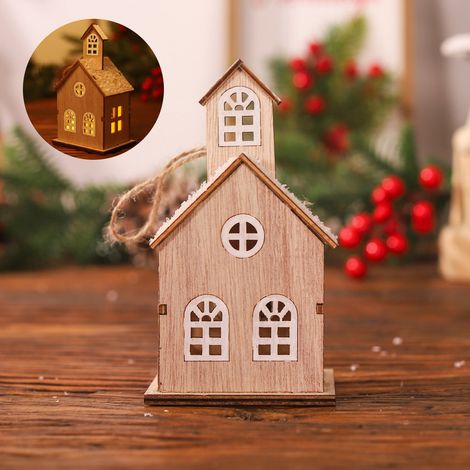 Maison De Village De Noël - Maison En Bois Avec Éclairage LED - Décoration De Table Et De Sapin - Lot De 1 (1/2)