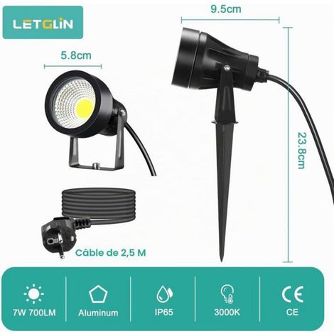 Spot Led Extérieur - 7 W - 700 Lm - 3000 K - IP65 - Pour Jardin Murs Terrasse - Avec Piquet Et Support Mural - 1 Pièce (1/5)