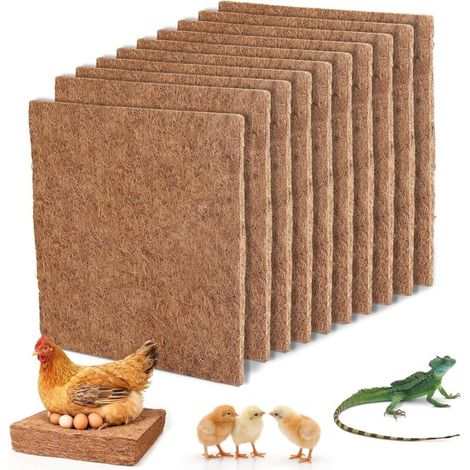 10 x Tapis de Nidification pour Poules 25 cm x 25 cm en Fibre de Coco Naturelle, Réutilisables pour la Ponte ou Le Maintien de la Chaleur (1/5)