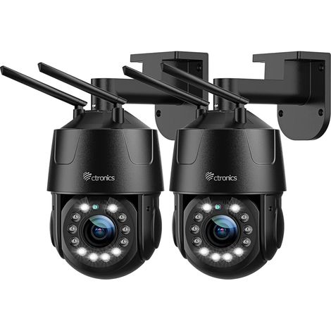 Ctronics 4K 8MP Caméra Surveillance 5X Zoom Optique Extérieure Lot de 2, 2,4/5 GHz WiFi Caméra IP Détection Humain/Véhicule/Animaux Suivi Auto Vision Nocturne Couleur 50m Audio Bidirectionnel PTZ Méta
