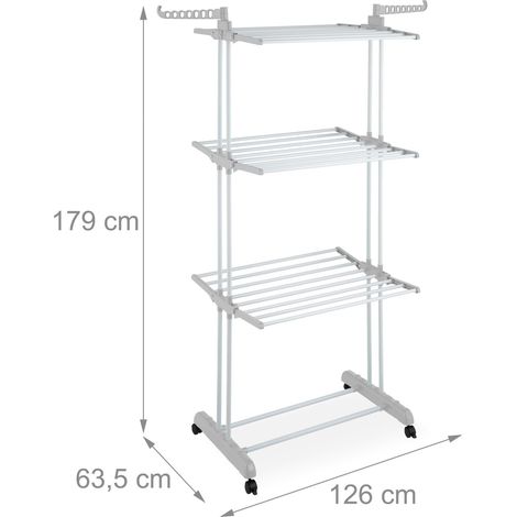Séchoir à linge mobile tour 179 x 126 x 63,5 cm 4 niveaux avec roulettes design pratique en fer blanc (1/5)