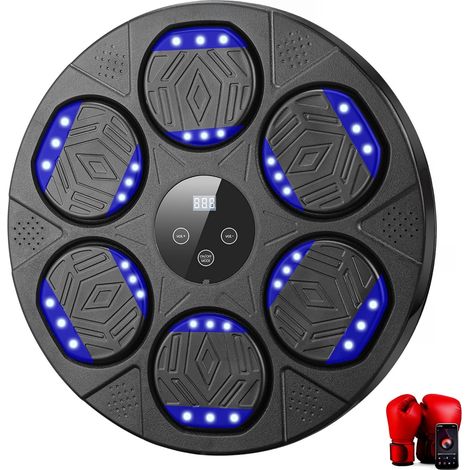 LED Machine de Boxe Musicale, Domicile électronique Cible Intelligente Bluetooth Musique équipement, dentraînement, Murale Hauteur d'installation réglable, avec Gants, Adultes et Enfants