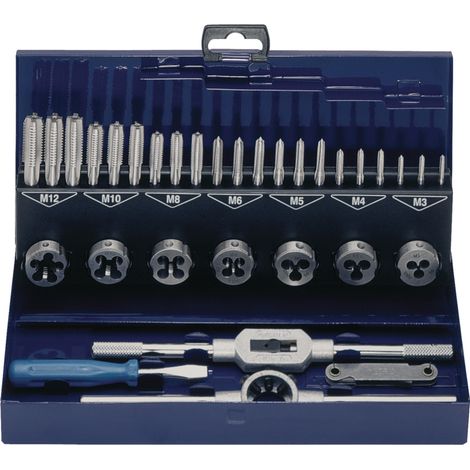 Juego de machos y terrajas M3-M12 32 piezas HSS Estuche metálico TECWERK (1/2)