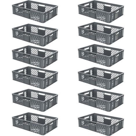 BRB 12x Eurobehälter/Stapelkorb durchbrochen, PE-HD, Industriequalität, lebensmittelecht, LxBxH 600x400x150 mm, grau