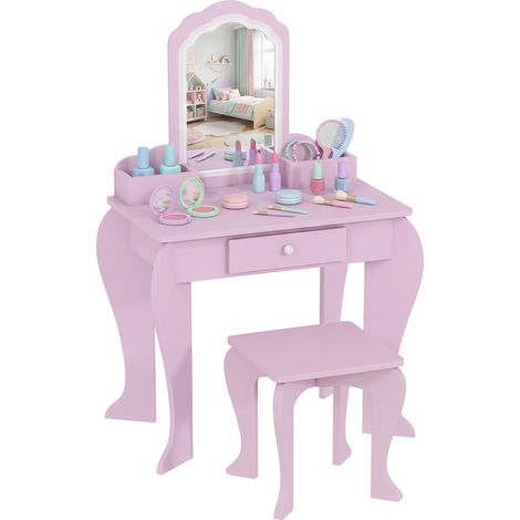 ZONEKIZ Kids Dressing Table, Cloud Design w/ Mirror, Stool, Drawer, Storage Box (1/5)