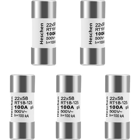 Ceramic Cylindrical Tube Fuse Link, RT18-125(RO17), 22 58mm, 100A 500VAC, Type gG, Pack of 5 (1/5)