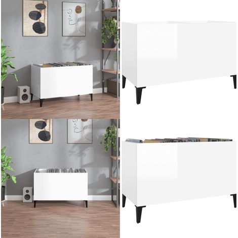 Armoire à disques blanc brillant 74,5x38x48cm bois d'ingénierie - Meuble À Disques - Armoire À Disques - Rangement Disque Vinyle - Étagère Musique - Support Vinyle - Home & Living (1/5)