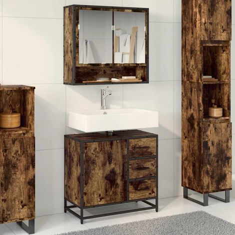 vidaXL Mobile Lavabo Bagno Rovere Fumo 65x33x60 cm Legno