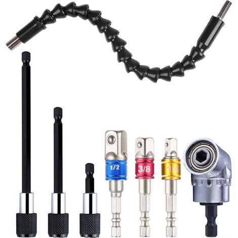 Extensión flexible para brocas (1 unidad) + Adaptador de broca en ángulo recto (1 unidad) + Puntas para destornillador de impacto (3 unidades) + Soporte para puntas de destornillador (3 unidades) - Br (1/5)