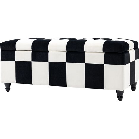 Storage Ottoman, Storage Bench with Wood Legs, Footstool, Footrest with Velvet Surface for Bedroom, Hallway, Living Room, 114 x 47 x 47 cm, White Black (1/5)
