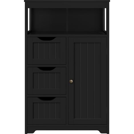 Homevive Mueble Baño de Madera Armario Baño con Cajón y Estante Ajustable Mueble Auxiliar de Cocina Armario Multiusos con Puertas Dobles para Salón Entrada Negro 55,5x29,5x86,5 cm (1/5)