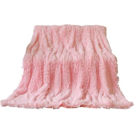 Couverture douce et duveteuse en peluche sherpa, idéale pour le lit, le canapé, le fauteuil ou le sofa, 127 x 152 cm, rose clair