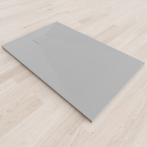 SMC Duschwanne Duschtasse mit Anti-Rutsch Flach mit Steinoptik Grau inkl. Ablaufgarnitur 140x90 cm