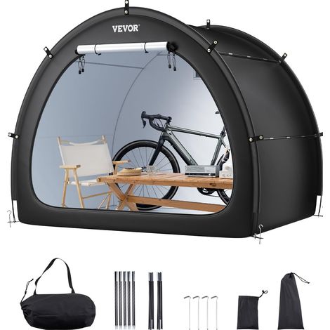 VEVOR Spaziosa Tenda per Riporre le Bici all'Aperto con Finestra Ventilata, Tenda Impermeabile a Forma di Ventaglio con Fibra di Vetro e Doppie Cerniere da 4 a 5 Bici, 2190 x 1550 x 1730 mm (1/5)