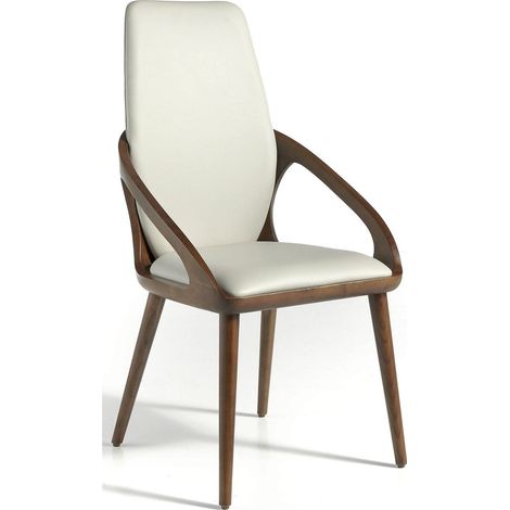 Chaise rembourrée simili structure bois de frêne - Crème, noix (1/5)