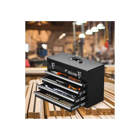 Boîte à outils métallique 20,3 pouces avec tiroirs,structure acier portable doublure protectrice fermeture verrouillage noir-4 tiroirs