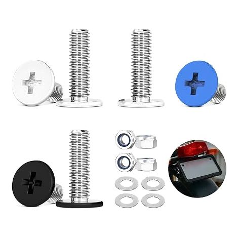 License Plate Screws, Motorcycle License Plate Holder Screws, Stainless Steel Screws with Flange for Motorcycle, Moped, Scooter (M5x17mm) (1/5)