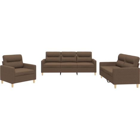 Set di Divani 3 pz con Cuscini Marrone in Tessuto vidaXL (1/5)