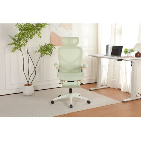 Silla de Oficina Plegable de Malla, Reposacabezas 3D, Soporte Lumbar Regulable, Respaldo Reclinable, Verde (1/5)