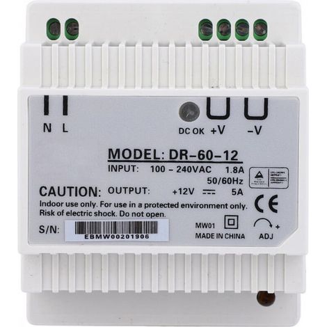 Alimentation Pour Rail Din 1 Pièces Dr-60-12 Sortie Unique Rail Din Alimentation Transformateur De Tension Affichage Led 60w Convient à l'Éclairage Led Au Contrôle Industriel (1/5)