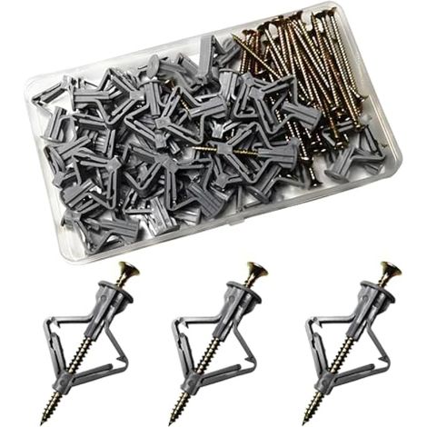Chevilles Pour Plaque de Plâtre, Chevilles pour plaques légères,avec Vis pour Plaques de Plâtre Fixations Murales en Plâtre (gris, 50 pcs) (1/5)