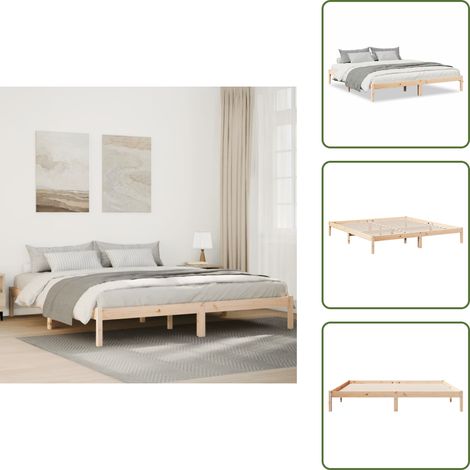 The Living Store Cadre de lit extra long sans matelas 180x220 cm bois massif pin - Cadre de lit extra long (1/5)