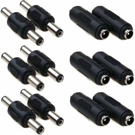 Connecteur d'alimentation CC 5,5 x 2,1 mm, male à male, connecteur cylindrique DC 5,5 x 2,1 femelle à femelle, pour caméra de vidéosurveillance, moniteur de voiture, 12 pièces (1/5)