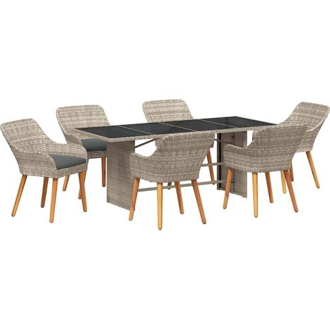 Maison Exclusive - Garten Essgruppe 7 pcs Hellgrau Poly-Rattan