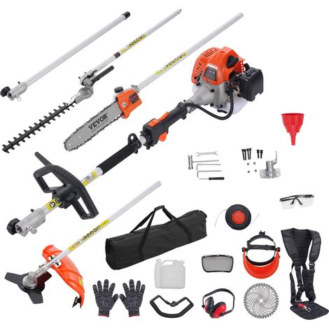 Outils de coupe multifonctionnel 6 en 1, taille-haie à gaz 33 CC, désherbeur, taille-bordure, moteur deux temps, scie à perche, tronçonneuse avec rallonge, outils pour élagage arbuste branche (1/5)