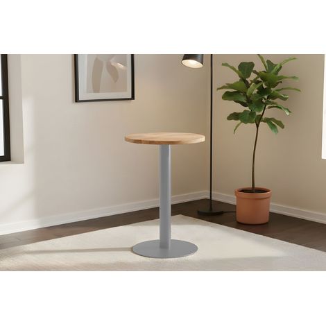 Bistrotisch massiv Akazie rund naturfarben 60 cm Säulengestell-rund silber EMILIO