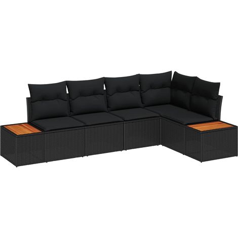 Garden Sofa Set with Cushion 5 pcs Black Poly rattan vidaXL