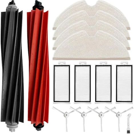 Accessoires pour robot aspirateur : 1 paire de brosses principales doubles, 4 chiffons, 4 cartouches filtrantes, 1 brosse à tête d’oie, 4 brosses triangulaires blanches. (1/5)