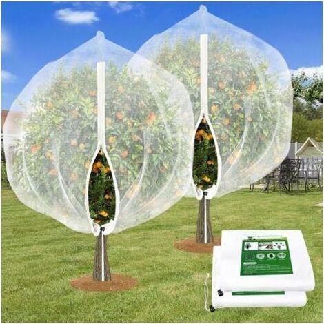 2 pièces de grand filet pour arbre fruitier avec cordon de serrage et fermeture éclair, filet de jardin de 2,4 2,4 m pour la protection du jardin, filet anti-insectes et anti-oiseaux pour arbres