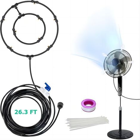 Kit Brumisation Ventilateur 8M pour Terrasse Jardin Refroidissement Extérieur Double Boucle Résistant Facile Installation