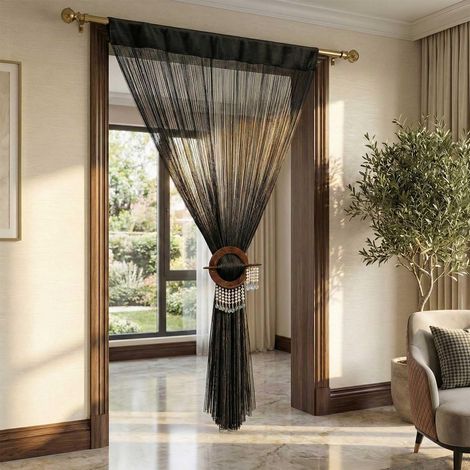 HOMESCAPES Polyester Black String Curtain