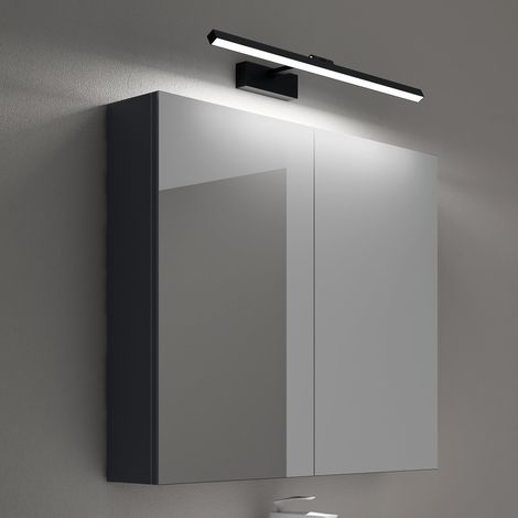 Mai & Mai Armadietto a Specchio 80x15x70cm con Lampada da Specchio per Bagno 60cm, 14W 4000K, Specchiera Bagno Mobilettto da Parete Antracite Opaco con 2 Ante e Applique Specchio, Spiegelschrank 02 (1/5)