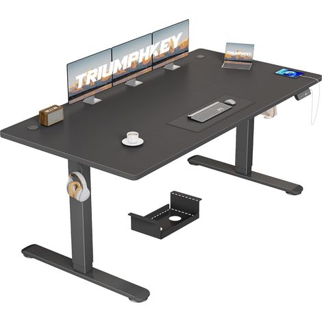 Bureau Assis Debout Électrique 160×70 cm, 3 Mémoires, Noir (1/5)