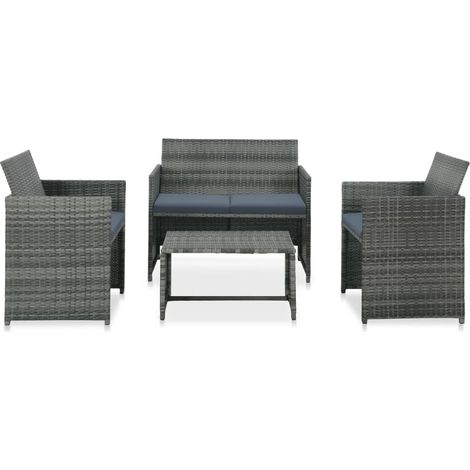4-tlg. Garten-Lounge-Set mit Auflagen Poly Rattan Grau